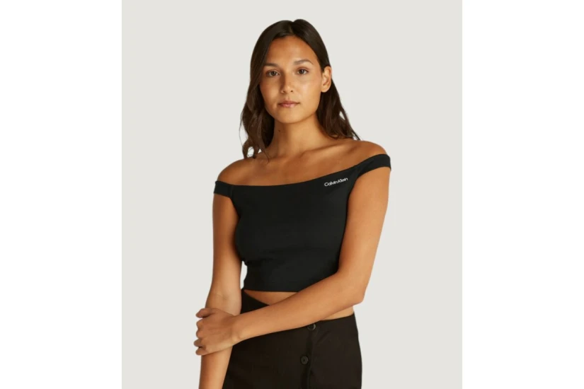 Calvin Klein Γυναικεία Αμάνικη Cropped Μπλούζα Μαύρη