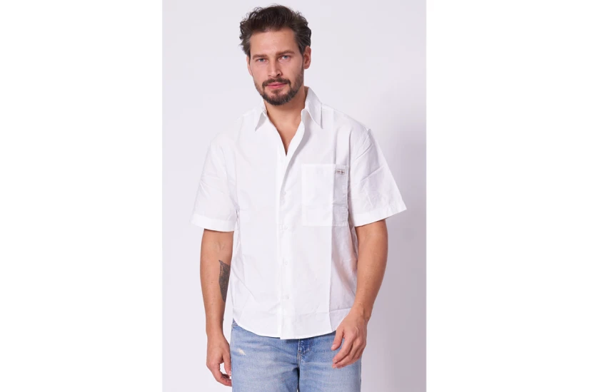 Calvin Klein Oxford Πουκάμισο Ανδρικό Κοντομάνικο Πουκάμισο Λευκό