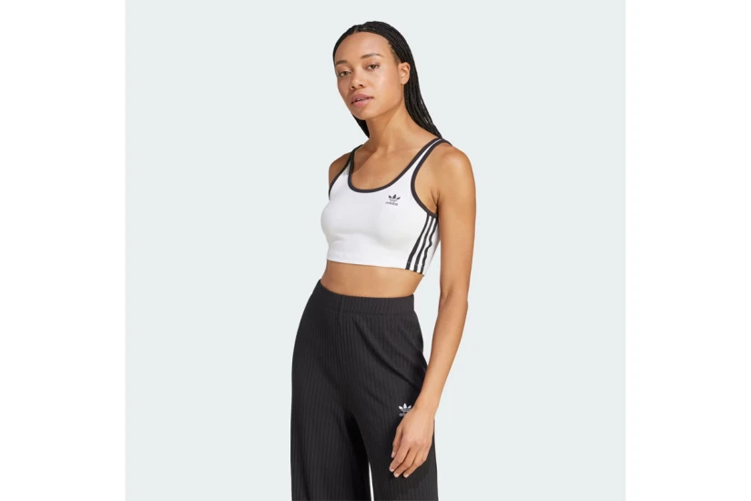 Adidas Originals Adicolor 3-Stripes Γυναικείο Αμάνικο Crop Top Λευκό, Μαύρο