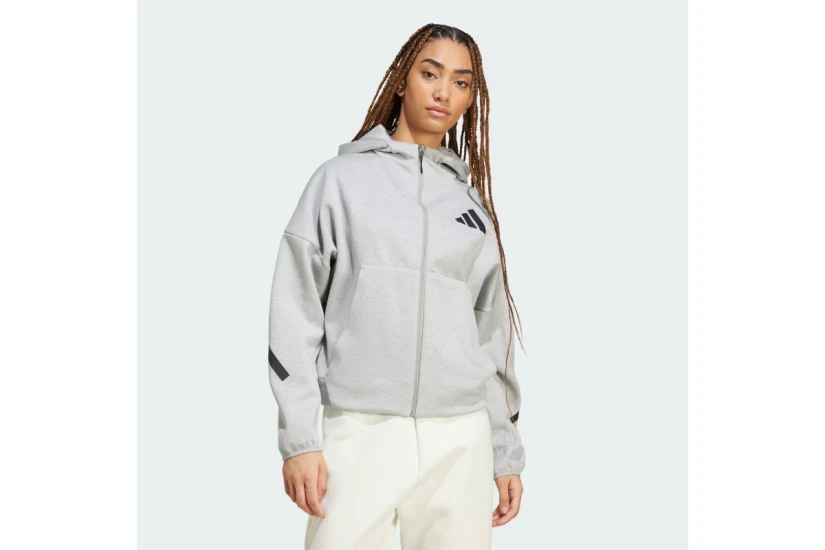 Adidas Performance Z.N.E Full - Zip Γυναικεία Πολυεστερική Ζακέτα με Κουκούλα Γκρι