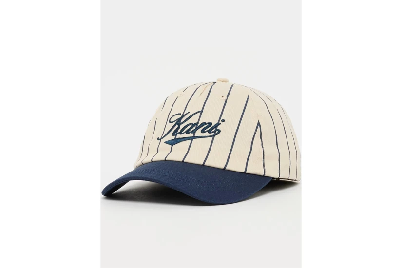 Karl Kani Cursive Varsity Pinstripe Καπέλο Strapback Μπεζ, Μπλε Σκούρο
