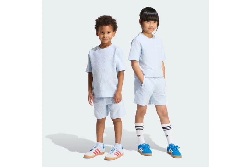 Adidas Originals Loose Waffle Παιδικό Σετ Κοντομάνικη Μπλούζα - Σορτς Γαλάζιο