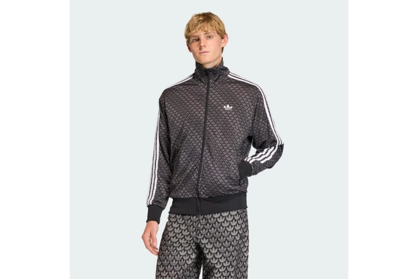 Adidas Originals Firebird Monogram Ανδρική Πολυεστερική Ζακέτα Μαύρο, Γκρι Σκούρο, Λευκό