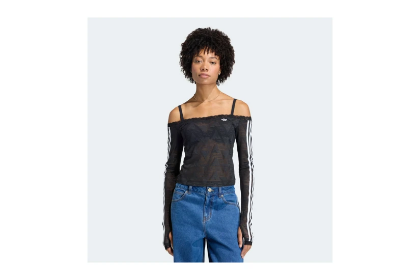 Adidas Originals Lace Bardot Γυναικεία Μακρυμάνικη Μπλούζα Μαύρη, Λευκή