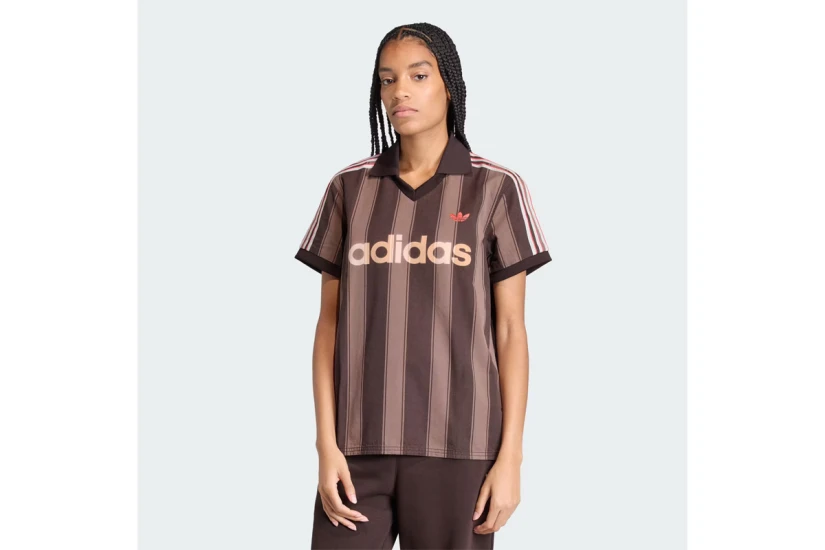 Adidas Originals Twill Football Jersey V-Neck Γυναικείο Κοντομάνικο T-Shirt Καφέ, Κόκκινο, Μπεζ