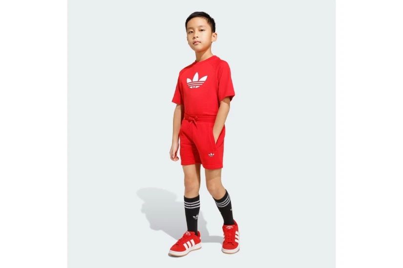 Adidas Originals Trefoil Loose Logo Παιδικό Σετ Κοντομάνικη Μπλούζα - Σορτς Κόκκινο