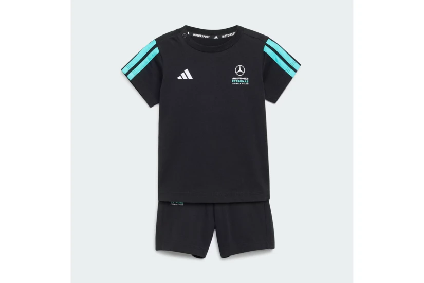 Adidas Mercedes DNA Βρεφικό - Παιδικό Σετ Κοντομάνικη Μπλούζα - Σορτς Μαύρο, Τυρκουάζ, Λευκό