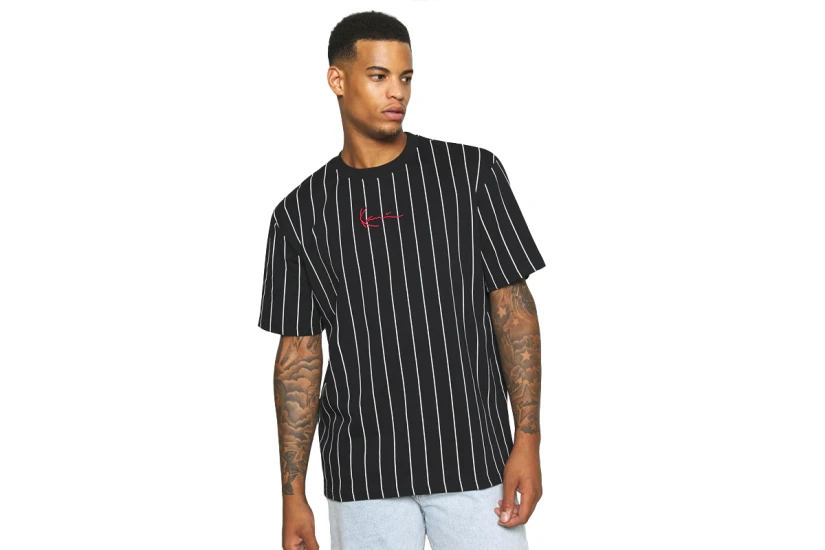Karl Kani Small Signature Pinstripe Mesh Ανδρικό Κοντομάνικο T-Shirt Μαύρο, Λευκό
