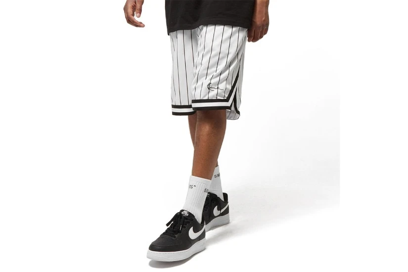 Karl Kani Small Signature Pinstripe Mesh Ανδρική Αθλητική Βερμούδα Λευκή, Μαύρη
