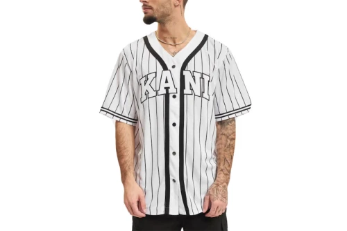 Karl Kani Serif Pinstripe Baseball Shirt Πουκάμισο Κοντομάνικο Ανδρικό (KM221-115-2 WHITE-BLACK)