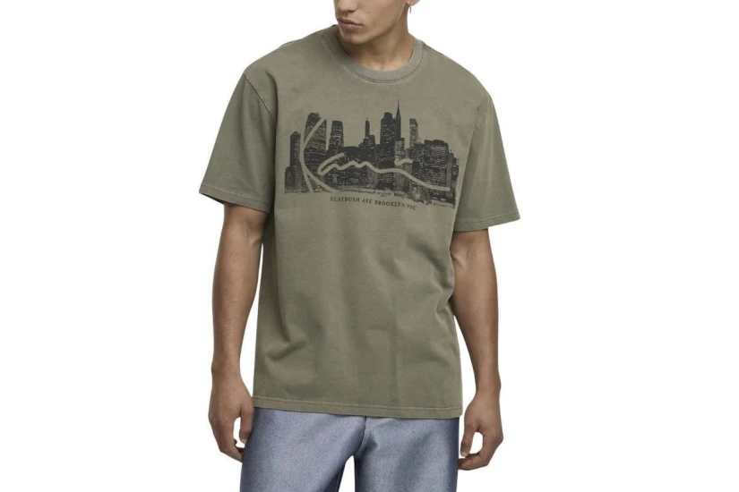 Karl Kani Signature Skyline Washed Boxy Print Ανδρικό Κοντομάνικο T-Shirt Χακί