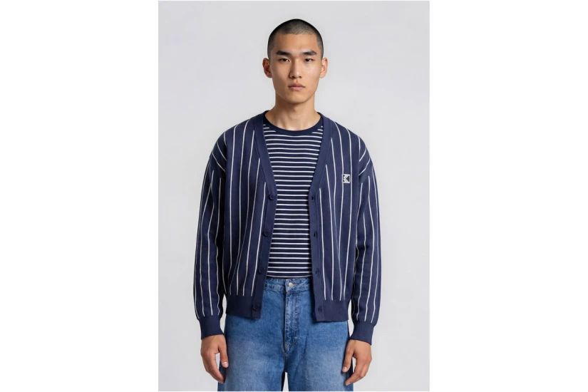 Karl Kani Pinstripe Jacquard Cropped Ζακέτα Πλεκτή Ανδρική (KM263-038-1)