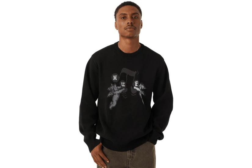 Huf Song Intarsia Πλεκτή Ανδρική Μακρυμάνικη Μπλούζα Μαύρη