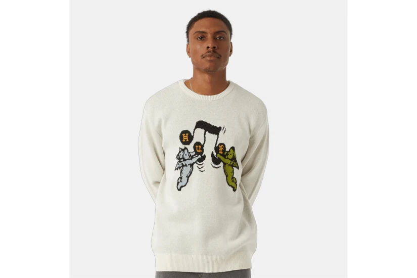 Huf Song Intarsia Πλεκτή Ανδρική Μακρυμάνικη Μπλούζα Λευκή