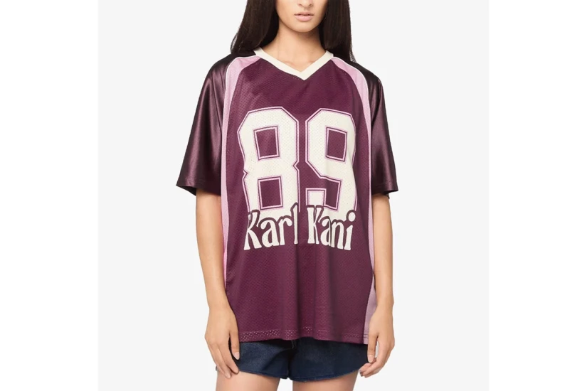 Karl Kani OG 89 Round Serif Football Jersey Γυναικείο Κοντομάνικο T-Shirt Βυσσινί, Μπεζ, Ροζ