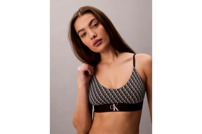 Calvin Klein Unlined Graphic Monogram Γυναικείο Bralette Μαύρο, Λευκό