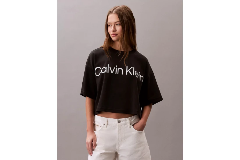 Calvin Klein Logo Graphic Boxy Cropped Κοντομάνικο T-Shirt Μαύρο