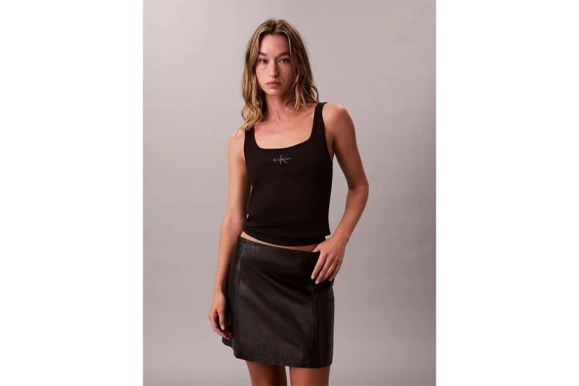 Calvin Klein Slim Ribbed Cotton Γυναικεία Αμάνικη Μπλούζα Μαύρη