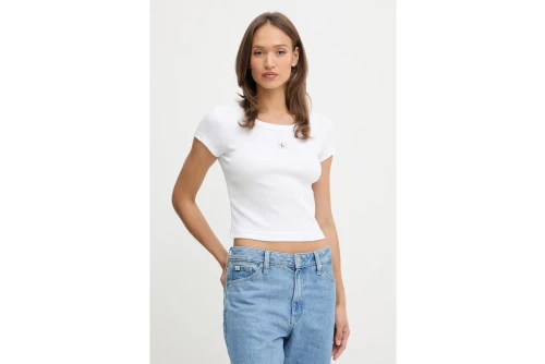 Calvin Klein Slim Ribbed Cotton Badge T-Shirt Γυναικείο (LV047C200G YAA)