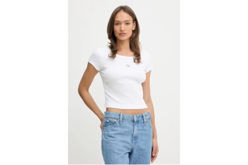 Calvin Klein Slim Ribbed Cotton Badge T-Shirt Γυναικείο (LV047C200G YAA)
