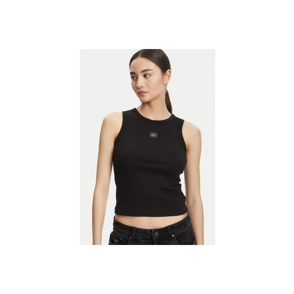 Calvin Klein Ribbed Cotton Badge Μπλούζα Αμάνικη Γυναικεία (LV047C201G UB1)