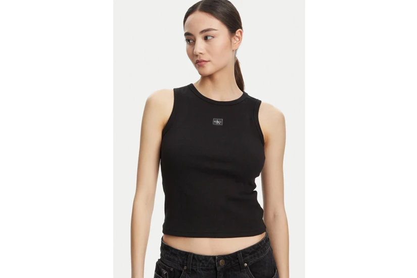 Calvin Klein Cotton Stretch Rib Γυναικεία Αμάνικη Μπλούζα Μαύρη