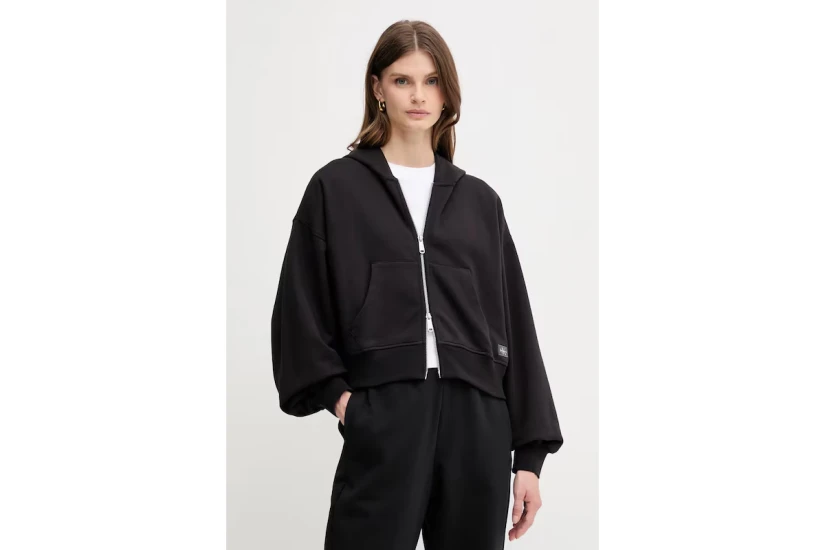 Calvin Klein Cotton Terry Γυναικεία Βαμβακερή Ζακέτα με Κουκούλα Μαύρη