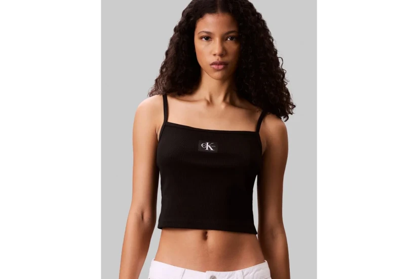 Calvin Klein Cotton Rib Γυναικείο Αμάνικο Crop Top Μαύρο