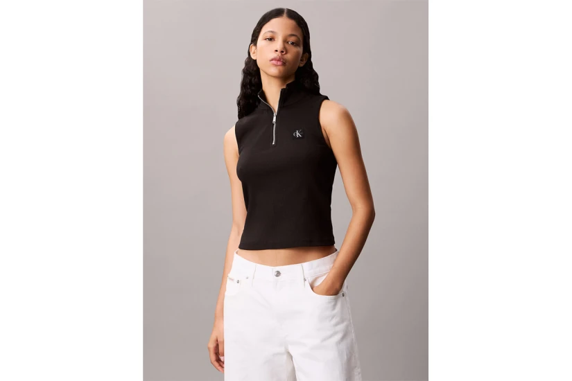 Calvin Klein Quarter Zip Γυναικεία Αμάνικη Μπλούζα Μαύρη
