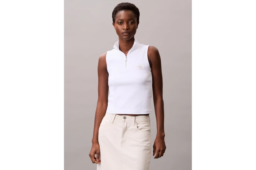 Calvin Klein Quarter Zip Γυναικεία Αμάνικη Μπλούζα Λευκή