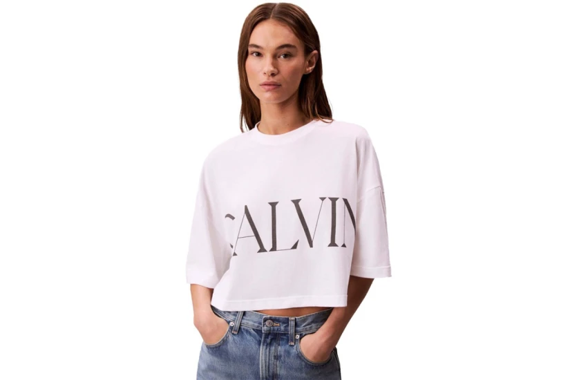 Calvin Klein Graphic Logo Γυναικείο Κοντομάνικο Crop Top Λευκό