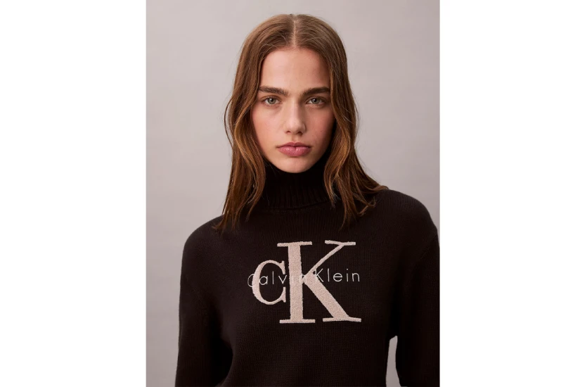 Calvin Klein Soft Chenille Roll Neck Γυναικείο Πουλόβερ Μαύρο, Μπεζ
