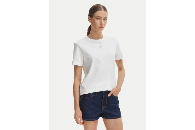 Calvin Klein Woven Label Classic Fit Γυναικείo Κοντομάνικο T-Shirt Λευκό