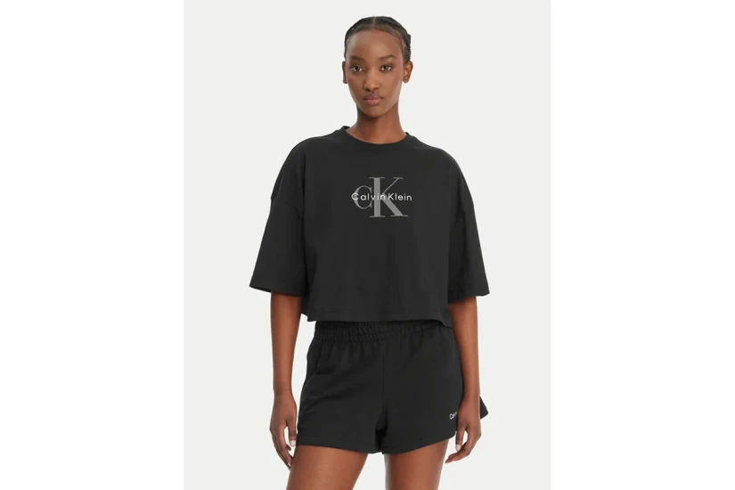 Calvin Klein Boxy Crop Monologo Γυναικείο Κοντομάνικο T-Shirt Μαύρο