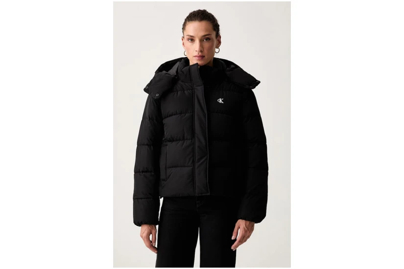 Calvin Klein Short Hooded Γυναικείο Μπουφάν Puffer με Αποσπώμενη Κουκούλα Μαύρη
