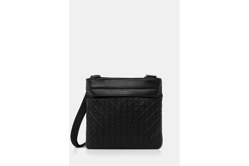 Calvin Klein Embossed Emblem Logo Flat Τσαντάκι Χιαστί - Ώμου Μαύρο