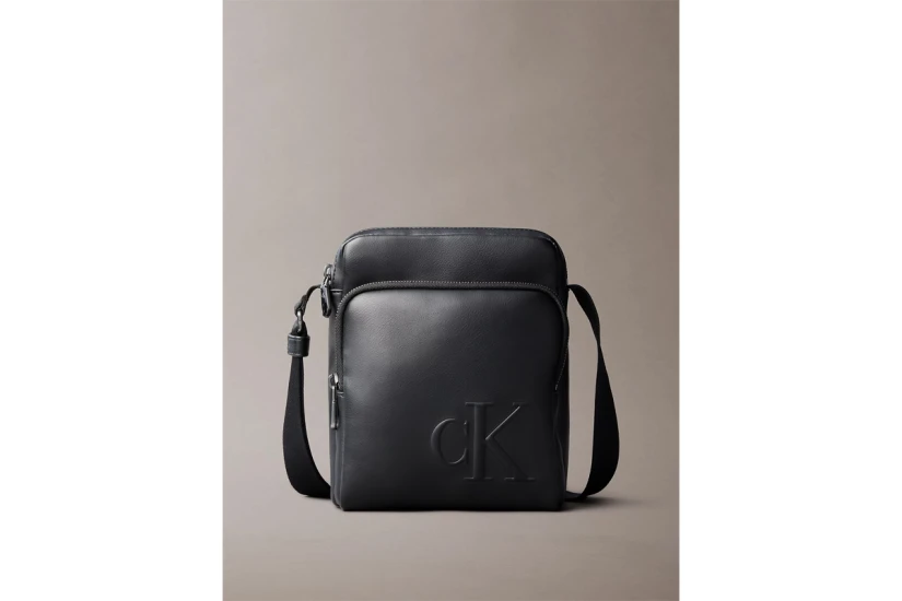 Calvin Klein Embossed Monogram Ανδρικό Τσαντάκι Χιαστί - Ώμου Μαύρο
