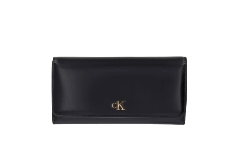 Calvin Klein Leather Rfid Monogram Longfold Γυναικείο Πορτοφόλι Μαύρο, Χρυσό