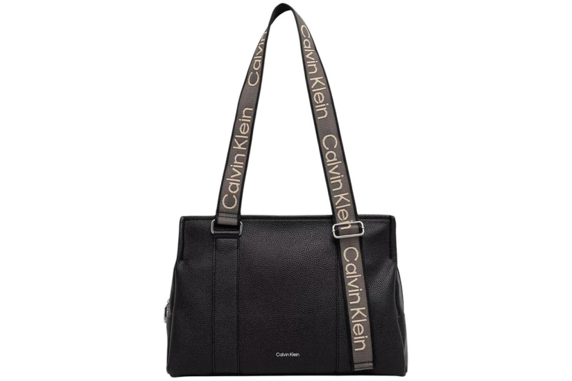 Calvin Klein Webbing Strap Logo Adjustable Γυναικεία Τσάντα Tote Μαύρη, Μπεζ