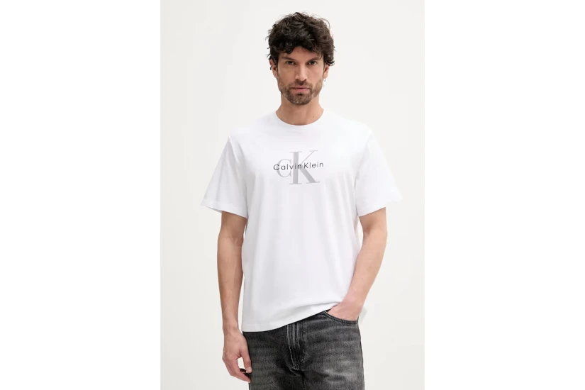 Calvin Klein Monogram Logo Ανδρικό Κοντομάνικο T-Shirt Λευκό