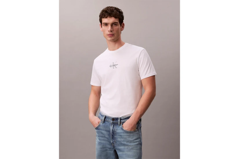 Calvin Klein Monogram Logo Ανδρικό Κοντομάνικο T-Shirt Λευκό