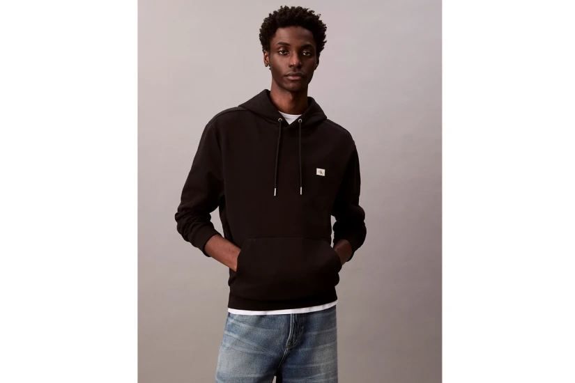 Calvin Klein Cotton Terry Badge Ανδρικό Φούτερ με Κουκούλα Μαύρο