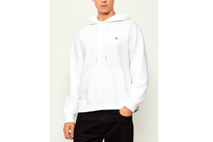 Calvin Klein Cotton Terry Badge Ανδρικό Φούτερ με Κουκούλα Λευκό