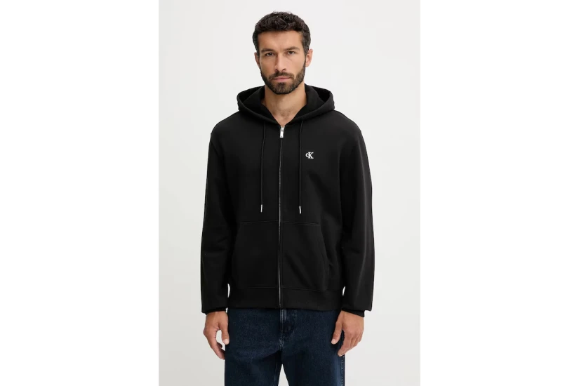 Calvin Klein Monogram Ζip Ανδρική Βαμβακερή Ζακέτα με Κουκούλα Μαύρη