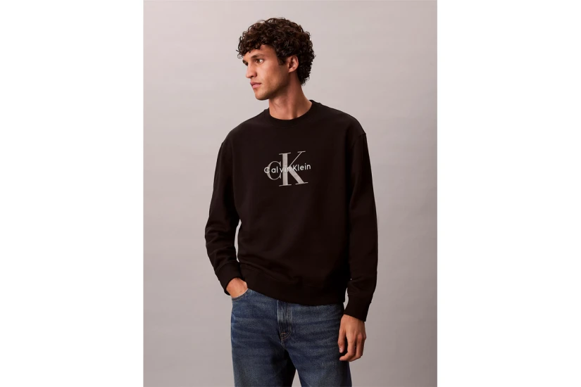 Calvin Klein Terry Monologo Ανδρική Μακρυμάνικη Μπλούζα Μαύρη