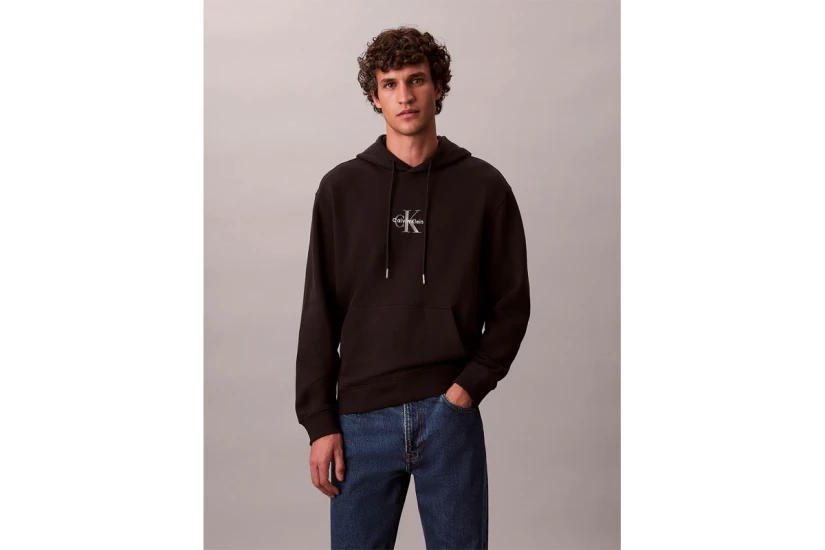 Calvin Klein Relaxed Monogram Ανδρικό Φούτερ με Κουκούλα Μαύρο