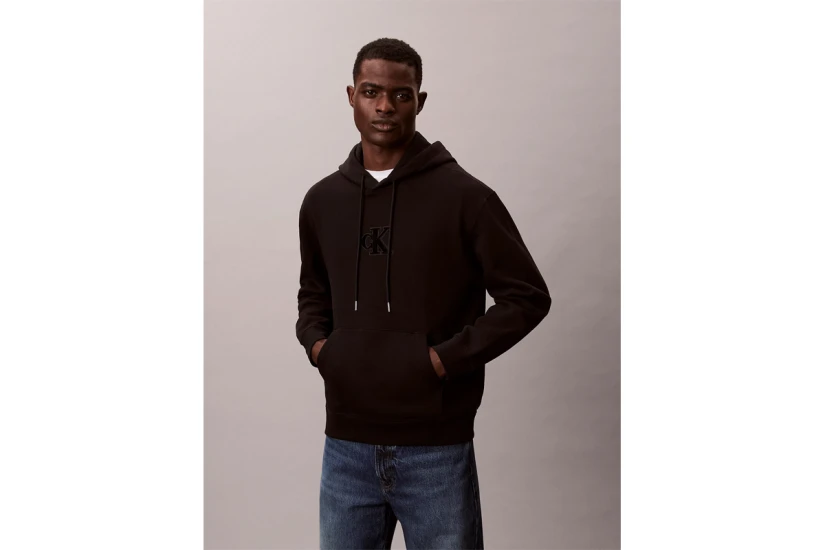 Calvin Klein Fleece Monogram Logo Patch Ανδρικό Hoodie Μαύρο