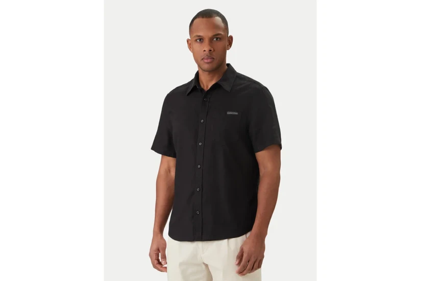 Calvin Klein Linen Classic Ανδρικό Κοντομάνικο Πουκάμισο Μαύρο
