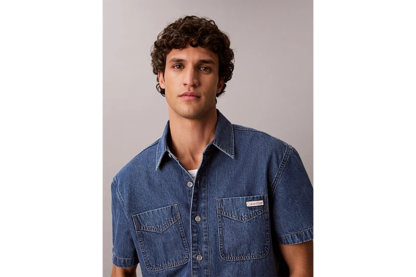 Calvin Klein Boxy Denim Ανδρικό Κοντομάνικο Πουκάμισο Μπλε