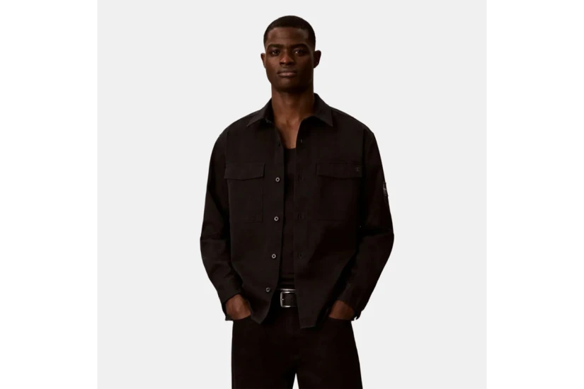 Calvin Klein Cotton Twill Utility Overshirt Ανδρικό Μακρυμάνικο Πουκάμισο Μαύρο